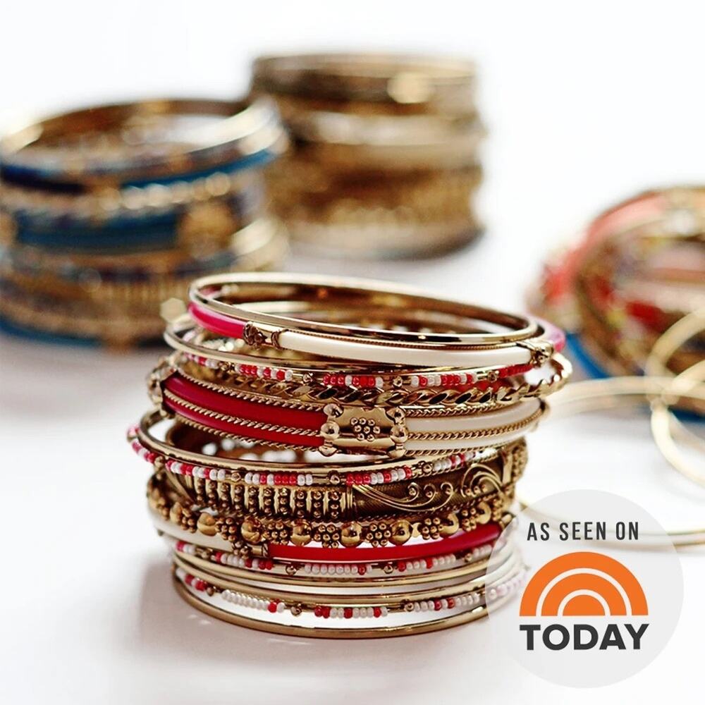 AMRITA SINGH Monaco Pink Red Gold Bangle Set Bracelets Jewelry